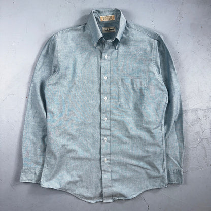 LL Bean Chambray Shirt Mens Size 15 34 Reg Button Long Sleeve Blue Cotton