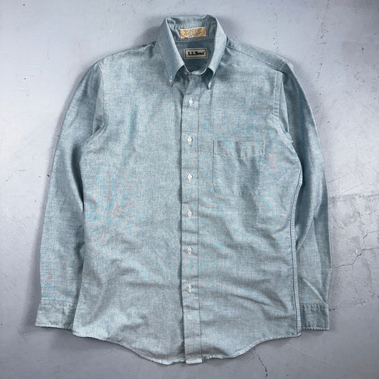 LL Bean Chambray Shirt Mens Size 15 34 Reg Button Long Sleeve Blue Cotton