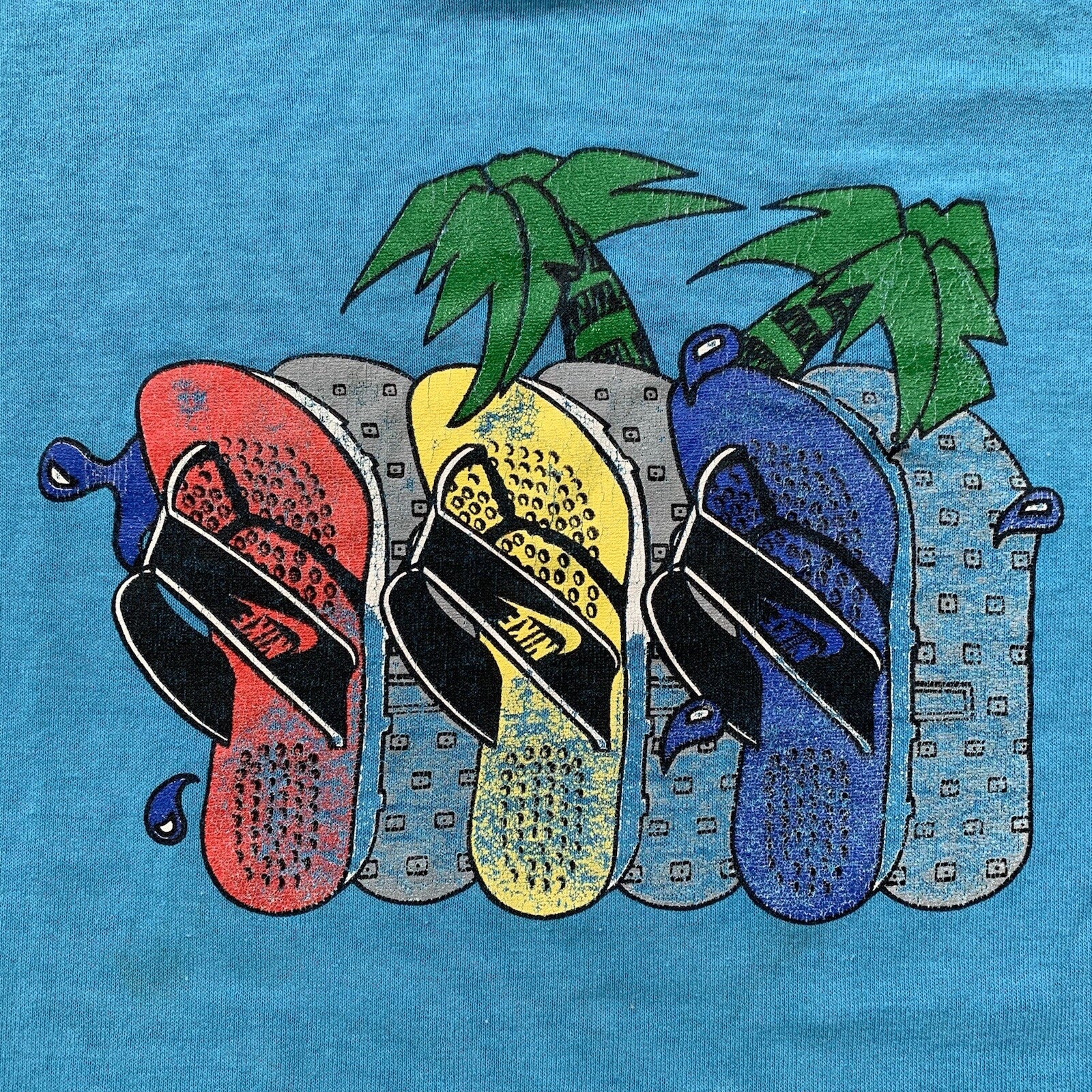 Nike Vintage T Shirt Mens M Palm Beach Waffle Sandals 80s Blue Tag Flordia Rap