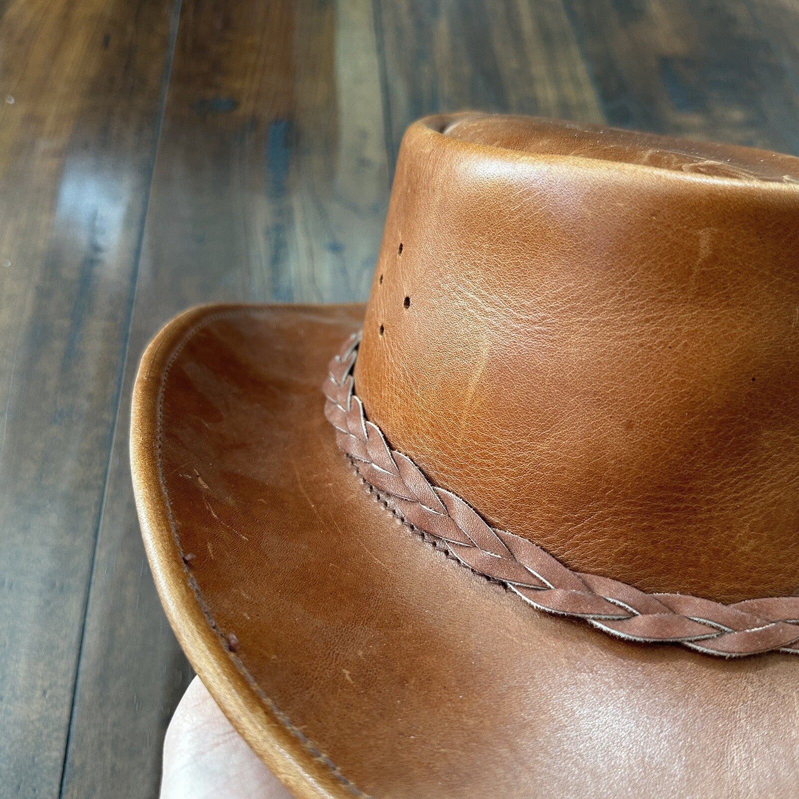 Vtg 1980s Leather Hat Suede Australia Hippy Suede Leather HAT Mens 20 Inch 80s