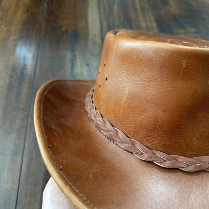 Vtg 1980s Leather Hat Suede Australia Hippy Suede Leather HAT Mens 20 Inch 80s