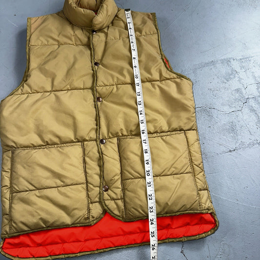 Tan Vintage Vest Warm Winter Puffer Men's S Quilted Zip Up 70s 80s USA Hiking