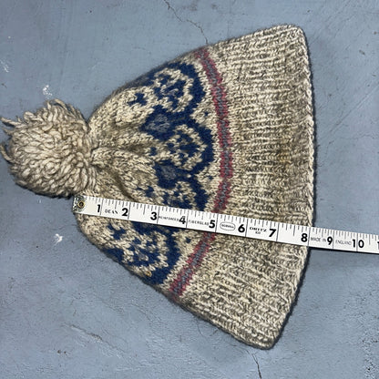 Vintage Danspin Denmark Wool Knit Hat Nordic Fair Isle Beanie Pom Winter Cap 70s