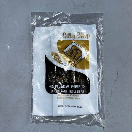 Vintage Silky Sleep Bridal Satin Blue Pillow Case Queen Sz 21x31 Bedding USA