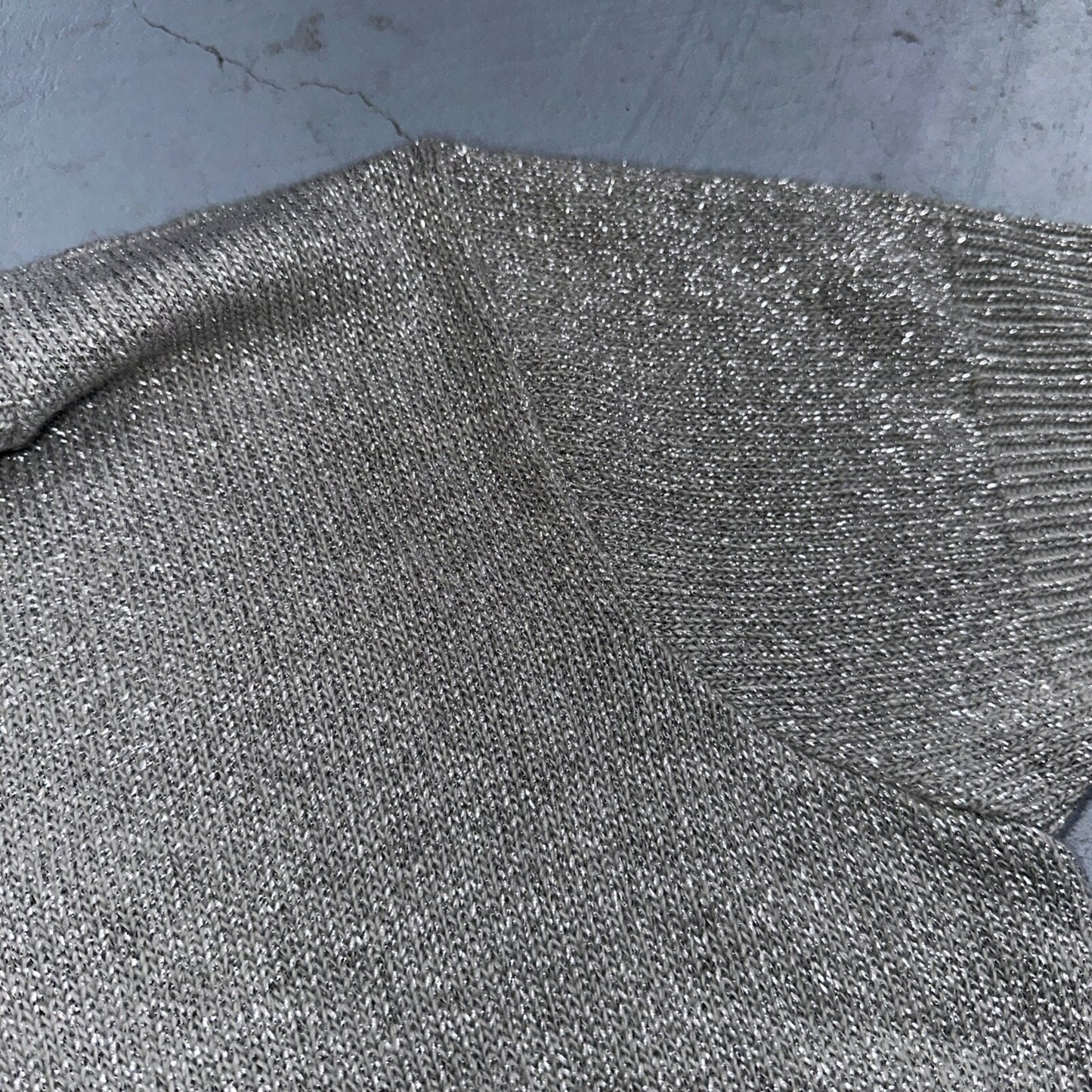 BFA Classics Womens Knit Short Sleeve Sweater Size Small Silver Sparkly Cute