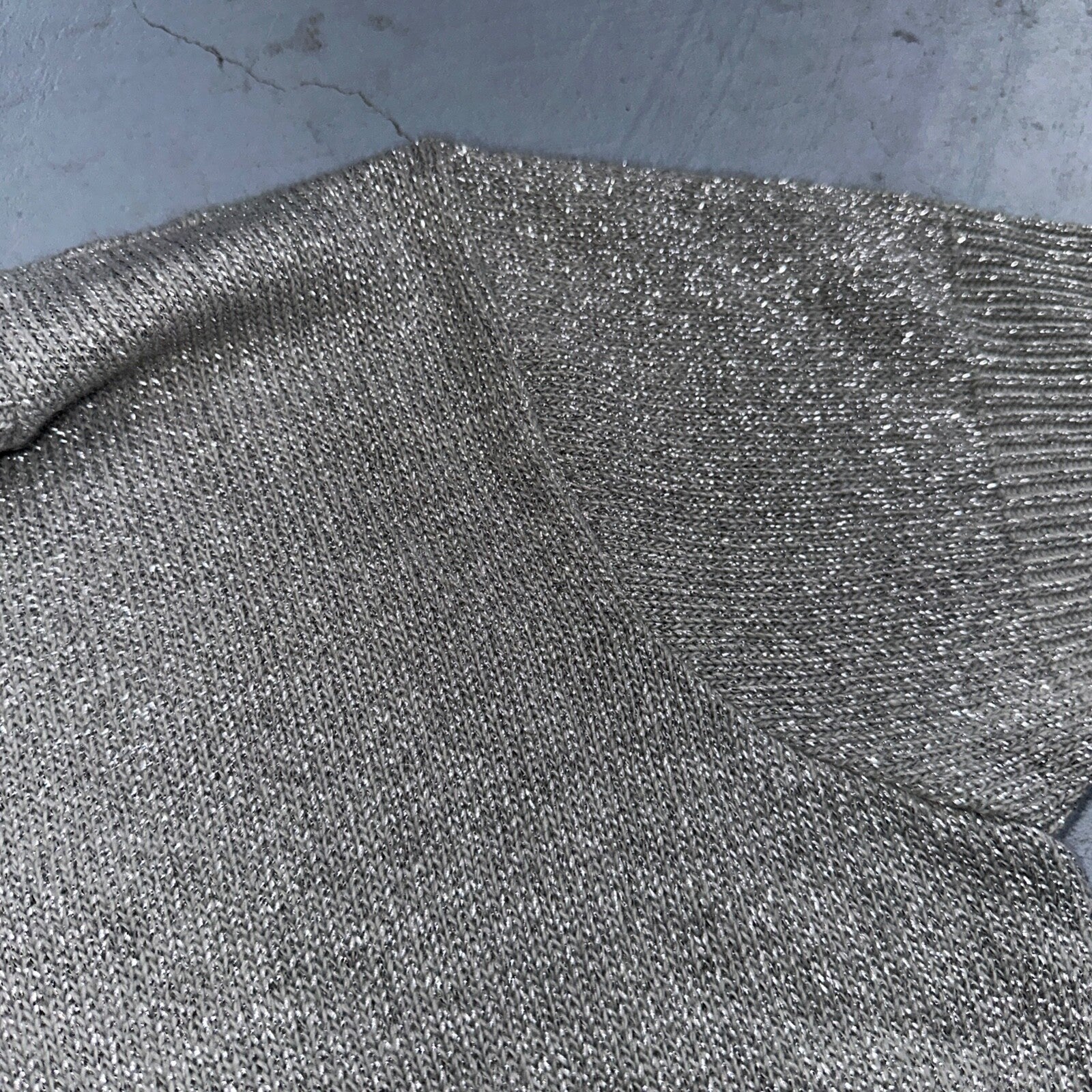 BFA Classics Womens Knit Short Sleeve Sweater Size Small Silver Sparkly Cute