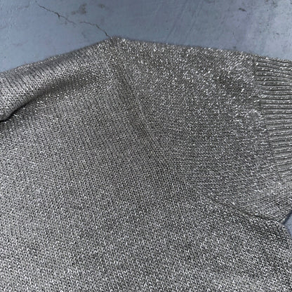 BFA Classics Womens Knit Short Sleeve Sweater Size Small Silver Sparkly Cute