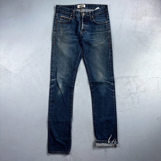 Naked & Famous Jeans Mens 30x36 Blue Dirty Fade Selvedge Denim Skinny Guy