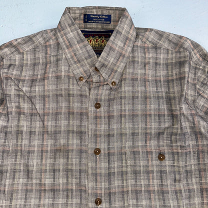 Vintage 90s Ralph Lauren Chaps 15 Plaid Shirt Grey Country Cottons Classic