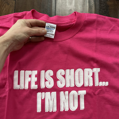Vintage T Shirt Life Is Short Funny Quote Pink Chicago Tall People Club Cool Rap