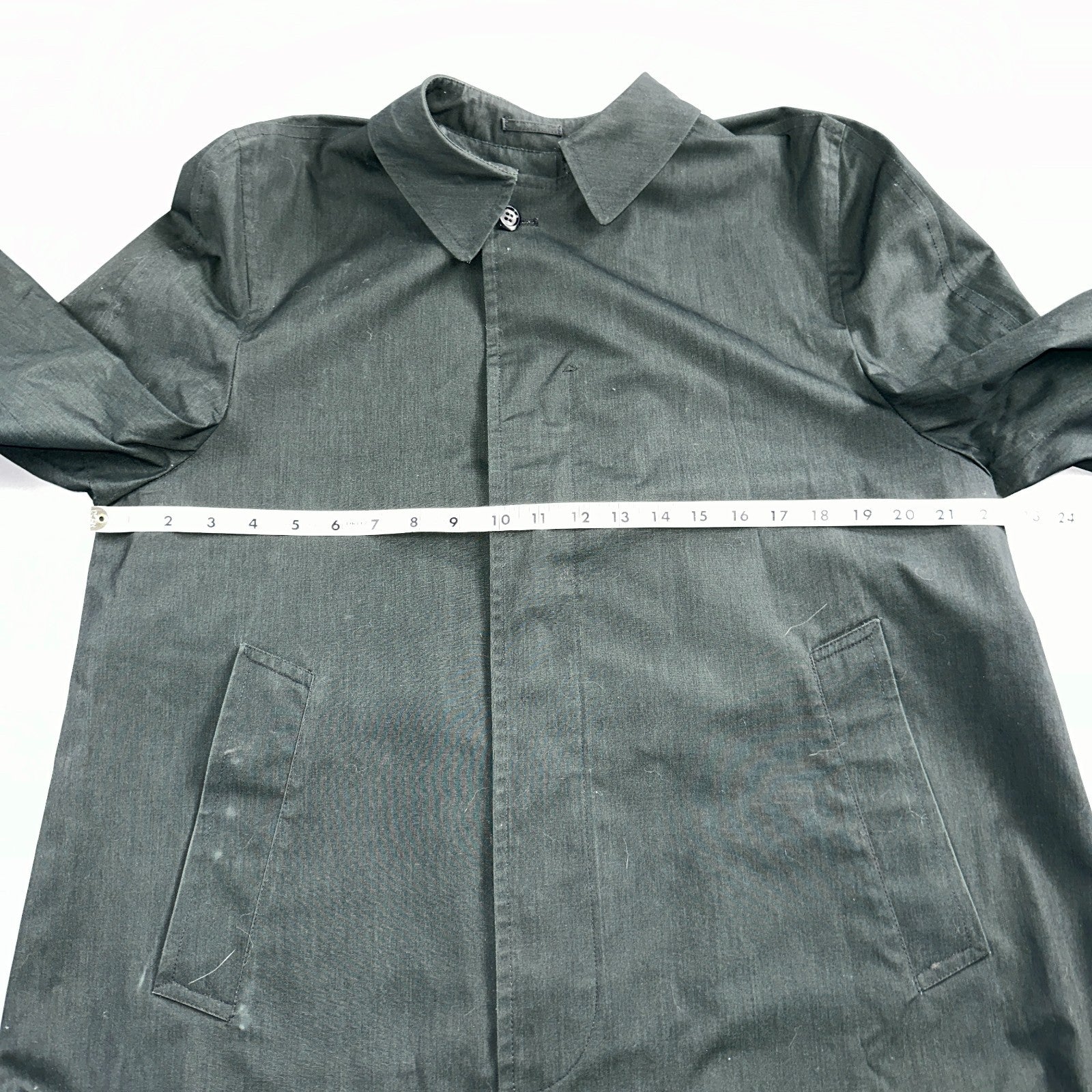 Aqaron Rain Trench Coat Mens 38 Short Green Long Sleeve Button Long Jacket