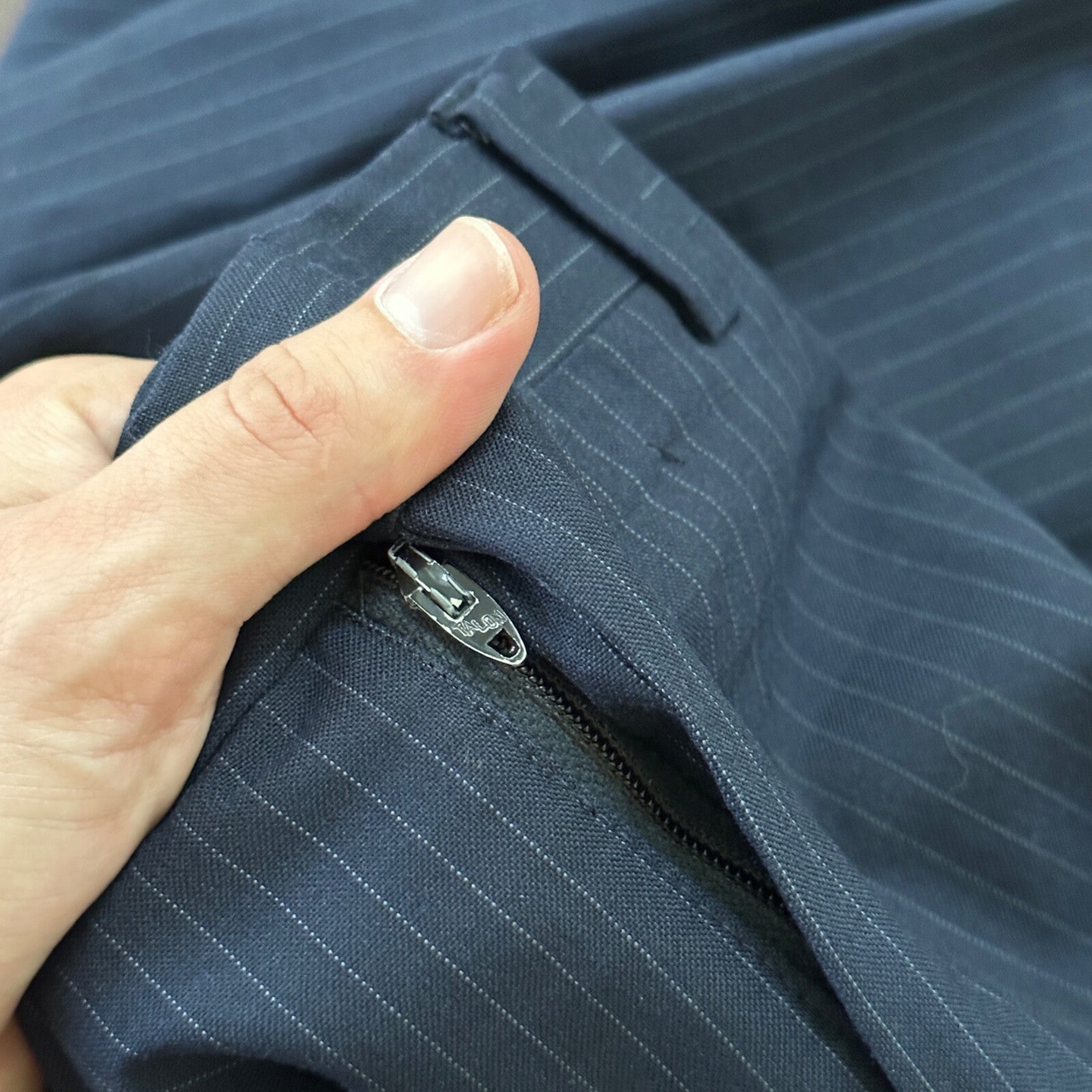 1960s Navy Blue Sport Jacket VTG Mens Suit 44 38x28 Rockabilly Pinstripe Pants