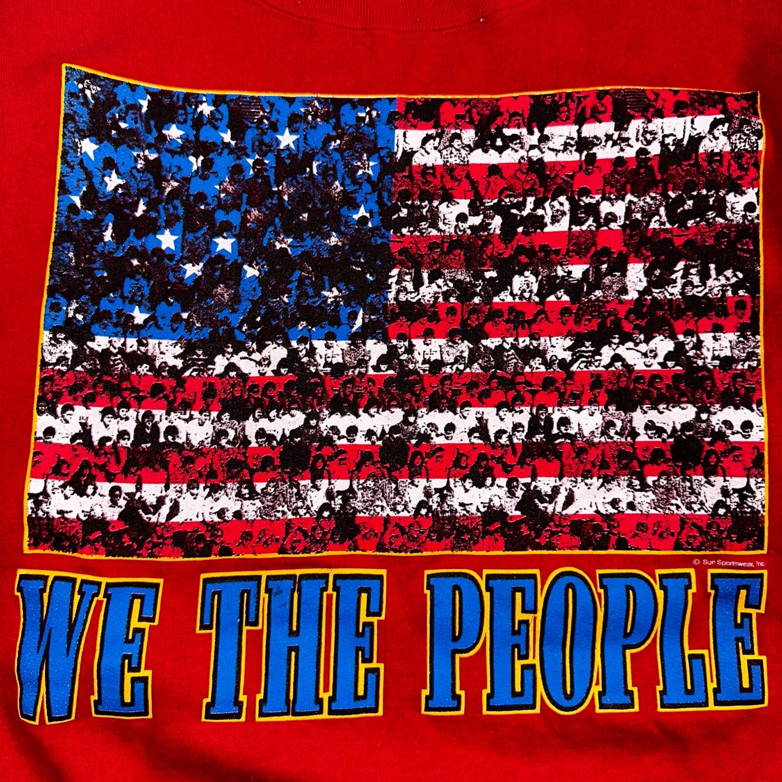We The People USA VTG 90s Rap Crewneck Sweatshirt Red American Flag Patriotic