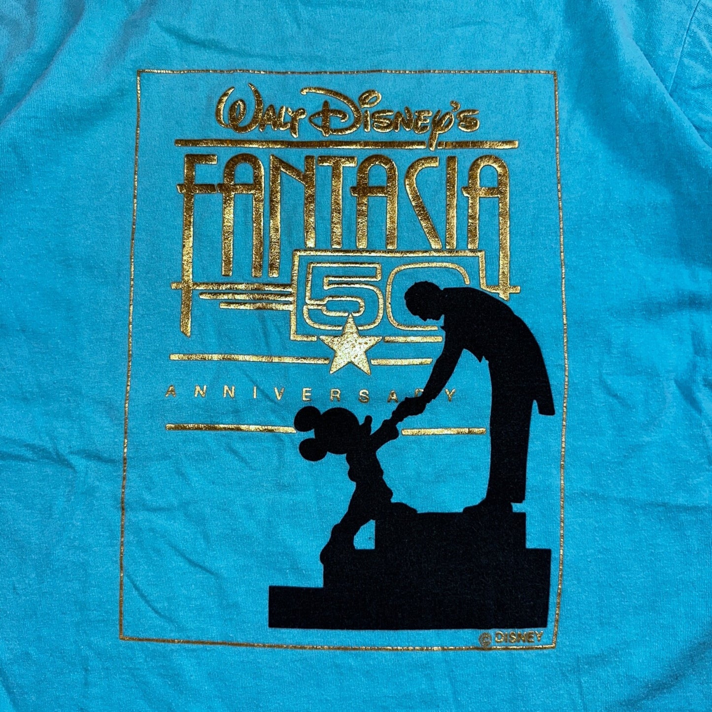 Disney Fantasia 90s VTG T Shirt 50th Anniversary Rare Blue USA Mickey Mouse