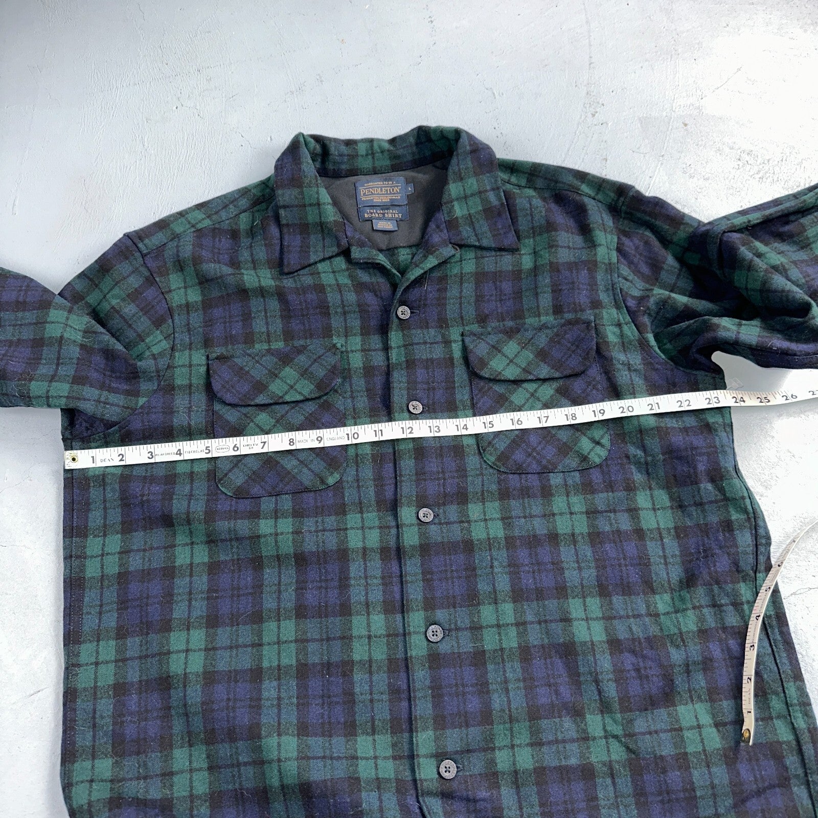 Pendleton Original Board Shirt Mens L Plaid Loop Collar 100% Wool Long Sleeve
