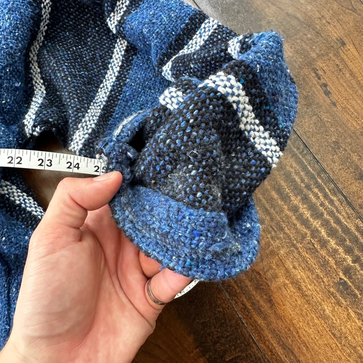 VTG 1980s Baja Hoodie Hippie Size L Surfer Style Blue/Black 90s 80s Mexico