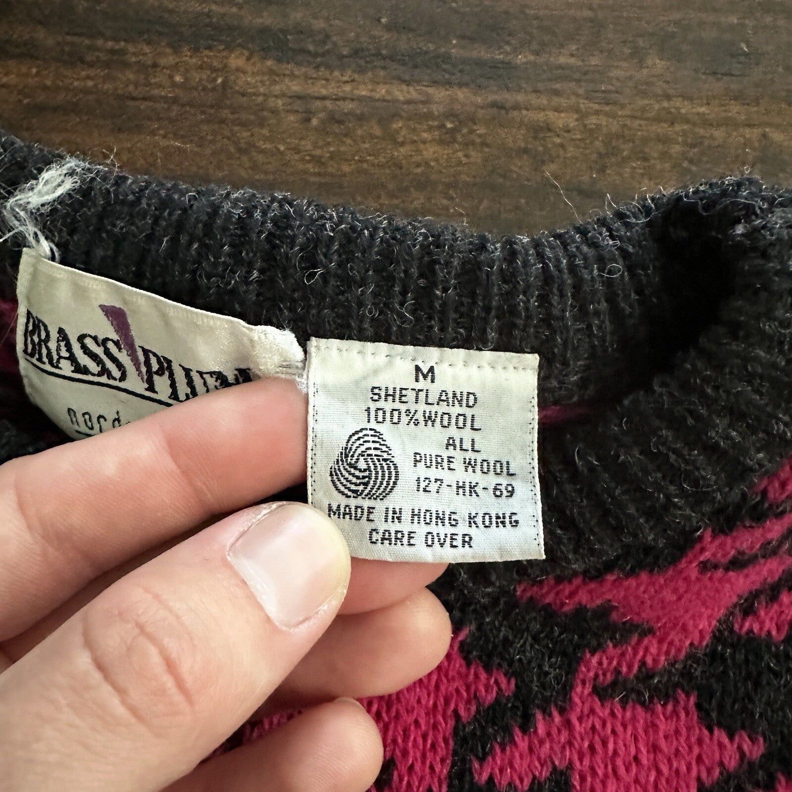 Nordstrom Vtg Brass Plum Womens Shetland Wool Aztec Knit Sweater Rockabilly 80s