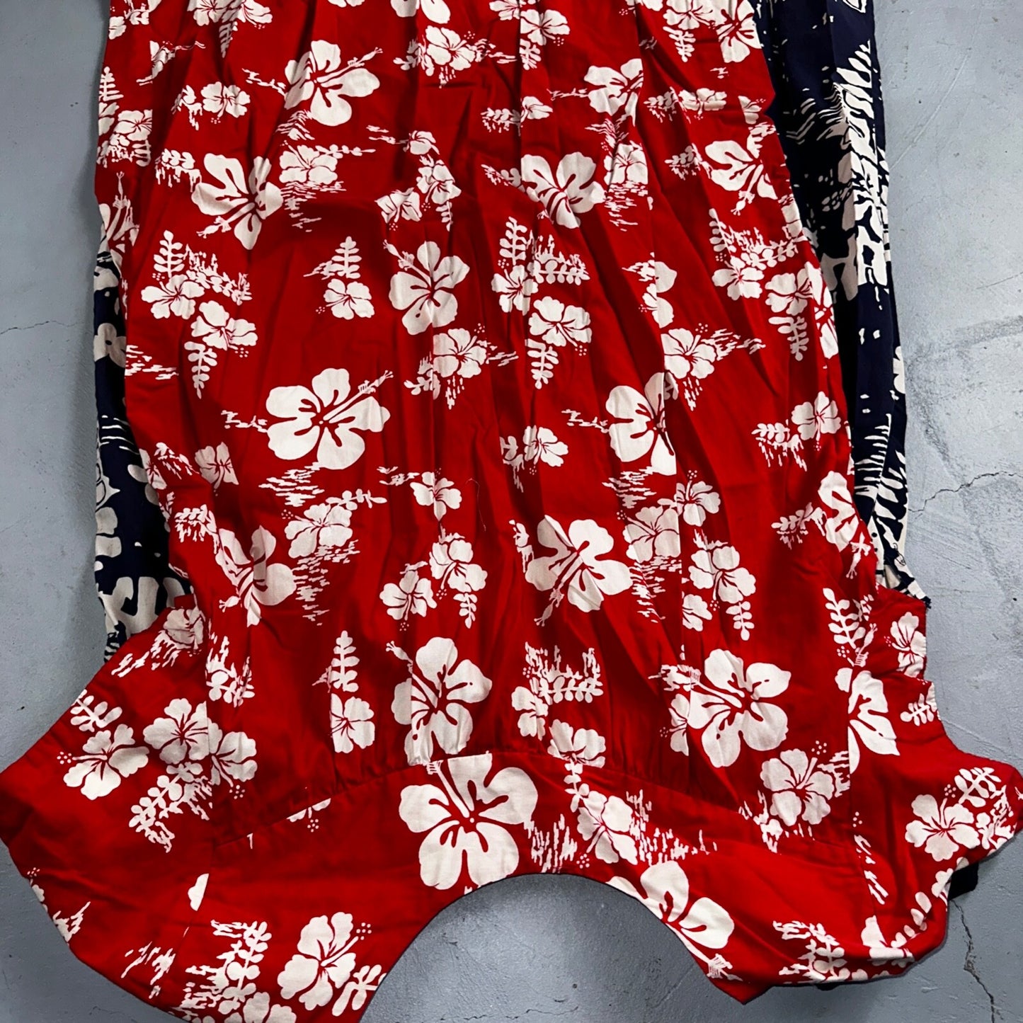 Vintage 60's Ui-Maikai Barkcloth Red and Blue Hawaiian Dress Lot Needs Repairs