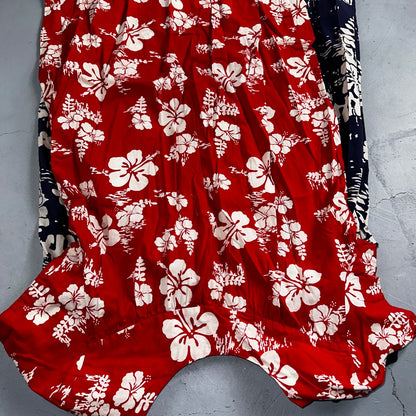 Vintage 60's Ui-Maikai Barkcloth Red and Blue Hawaiian Dress Lot Needs Repairs