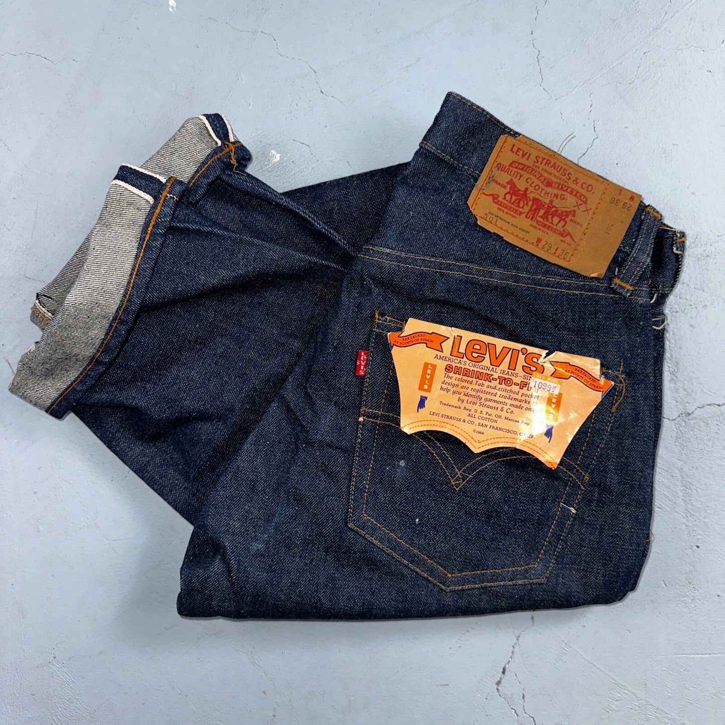 Levis 501 VTG 70s SS Deadstock Redline Selvedge Jeans XX 1966 29x36 Rare Dark DS
