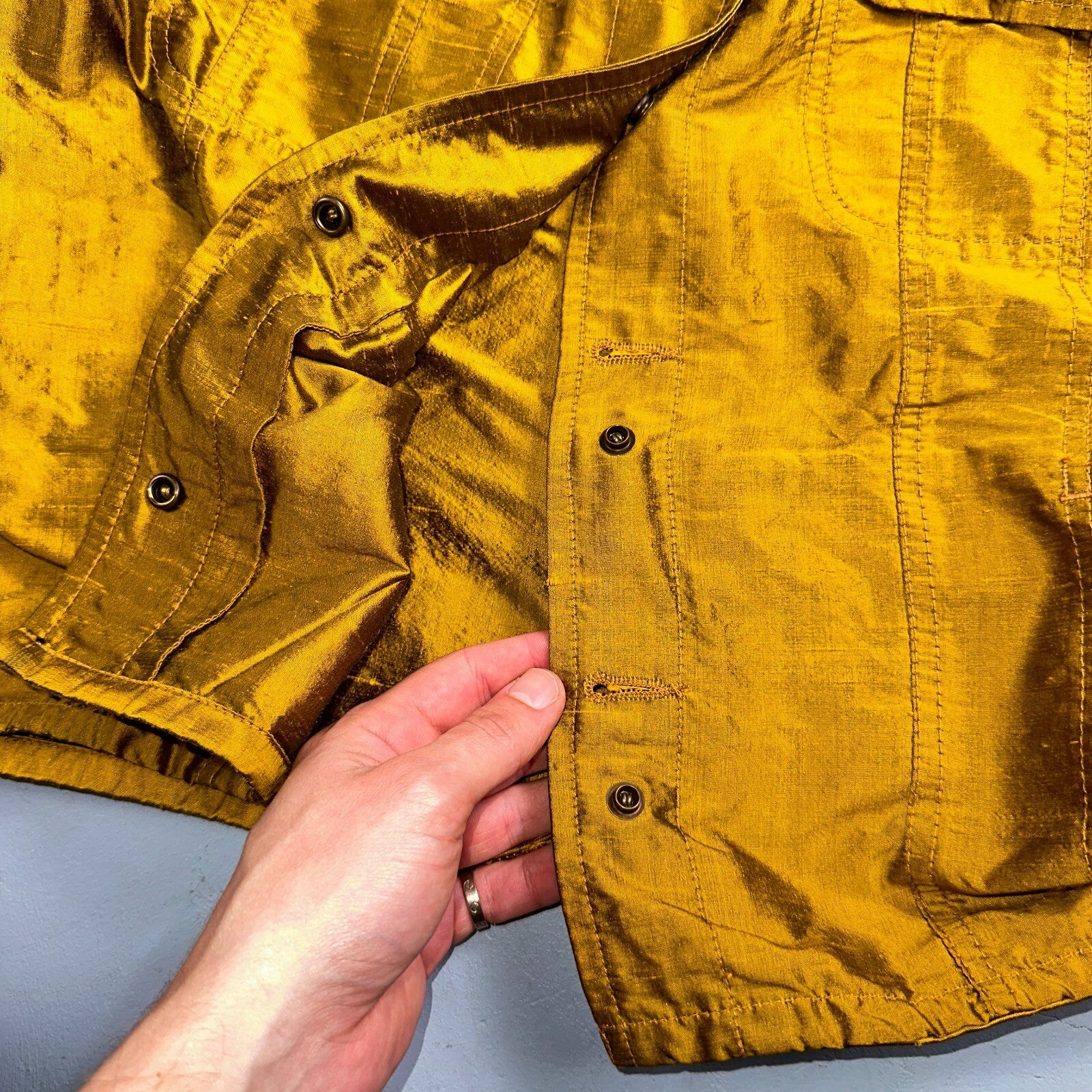 Romeo Gigli Yellow Gold Silk Button Jacket Shirt Blouse VTG Size 42 Italy RARE