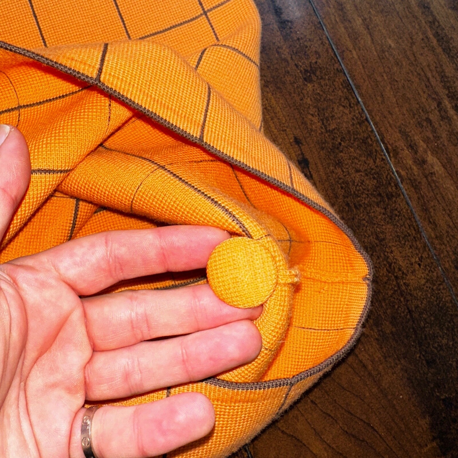 VTG 100% Wool Imperial Long Check Overcoat Womens Orange Rockabilly 1960s 70s