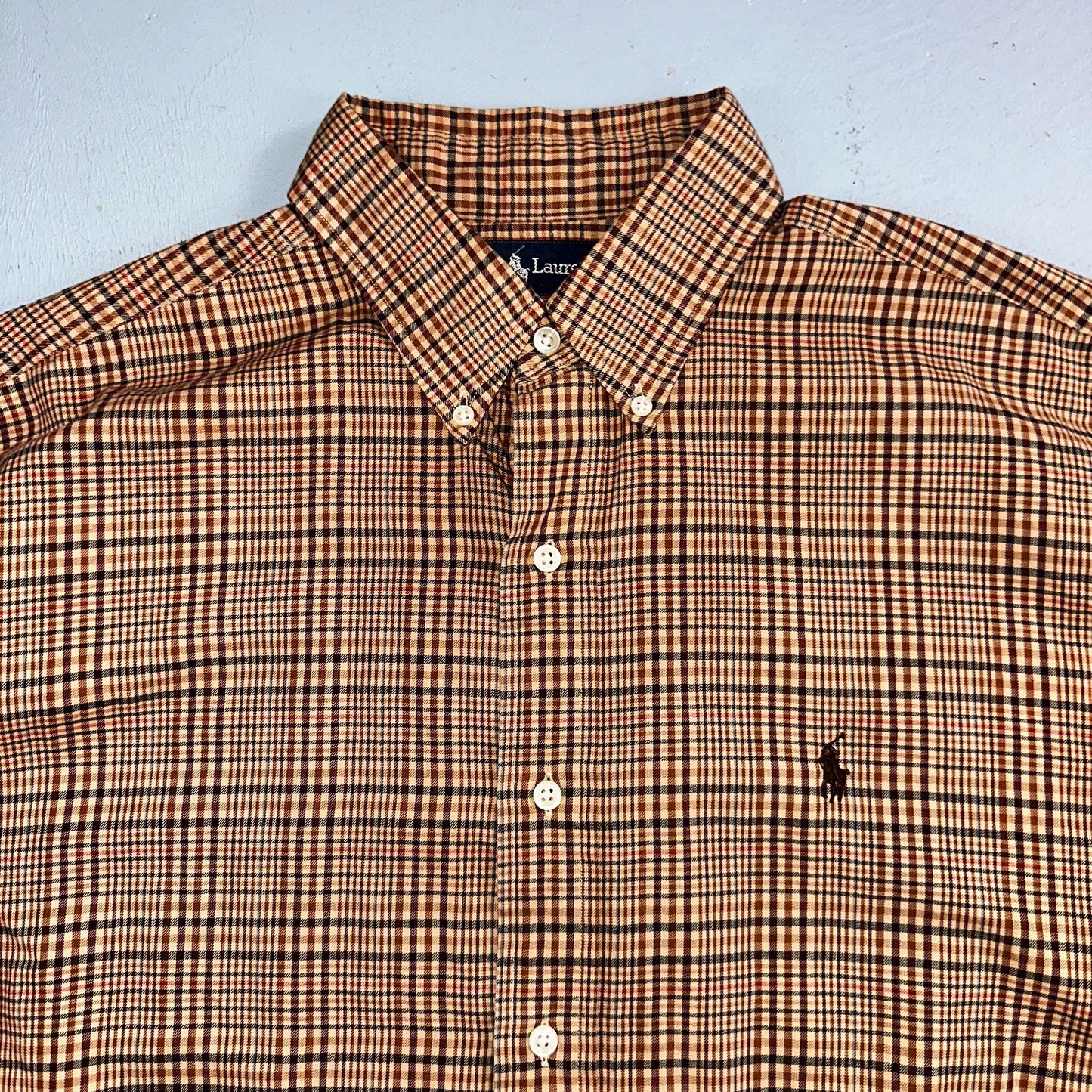 Ralph Lauren Blake 100% Cotton Plaid Shirt Size Large Polo Button Down Brown