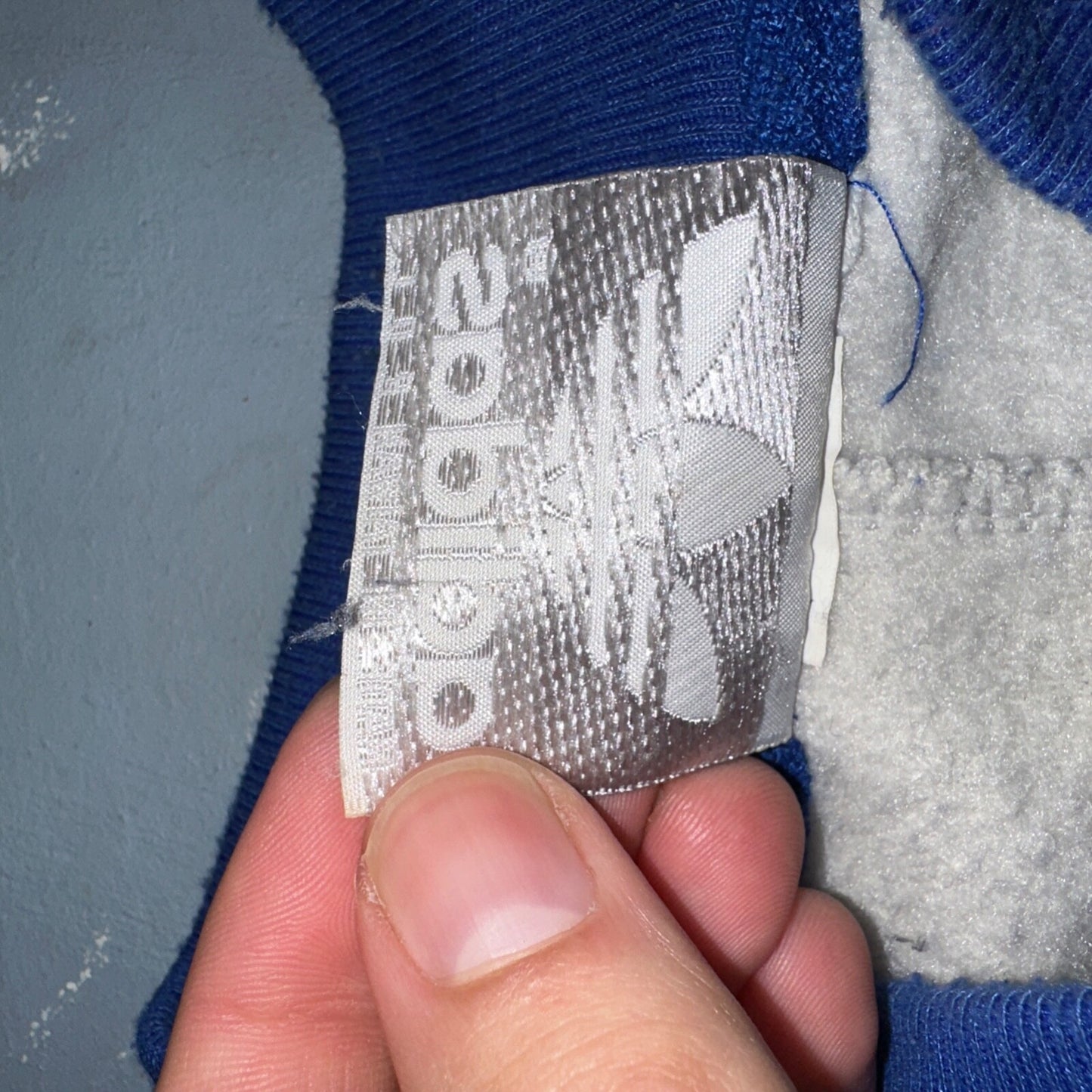 Adidas 80s 90s VTG Logo Sweater XL Blue Full Zip Sweatshirt Mens Burn Hole