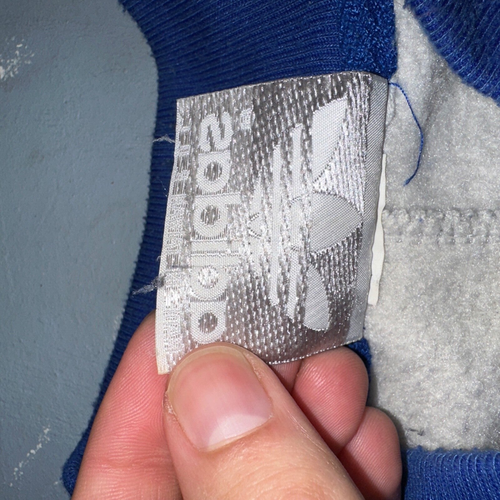 Adidas 80s 90s VTG Logo Sweater XL Blue Full Zip Sweatshirt Mens Burn Hole