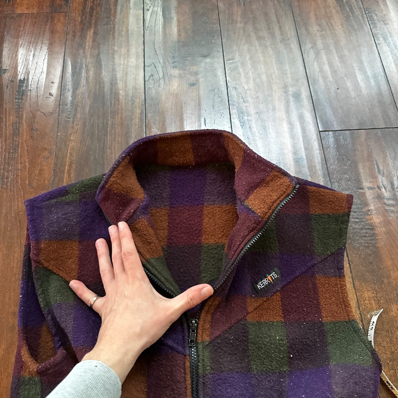 VTG 1990s Kerrits Full Zip Fleece Vest Medium Made in USA Checkerboard Plaid Fal