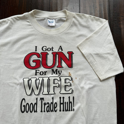 Got A Gun For My Wife Humour Vintage T Shirt Single Stitch 90s Funny America