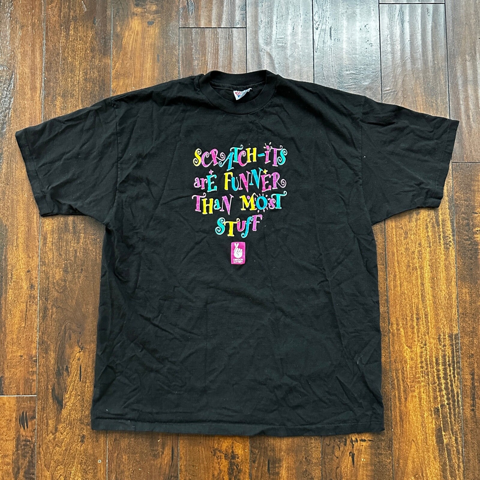 Funny Oregon Lottery Vintage T Shirt 90s Graphic Promo Sci Fi Scratch It Lotto