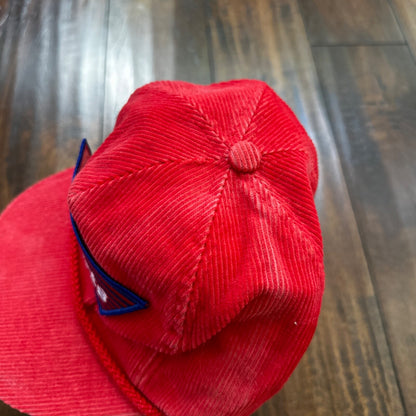 ABC Sports Corduroy Red VTG Hat Cap Snapback 80s TV Television Basketball