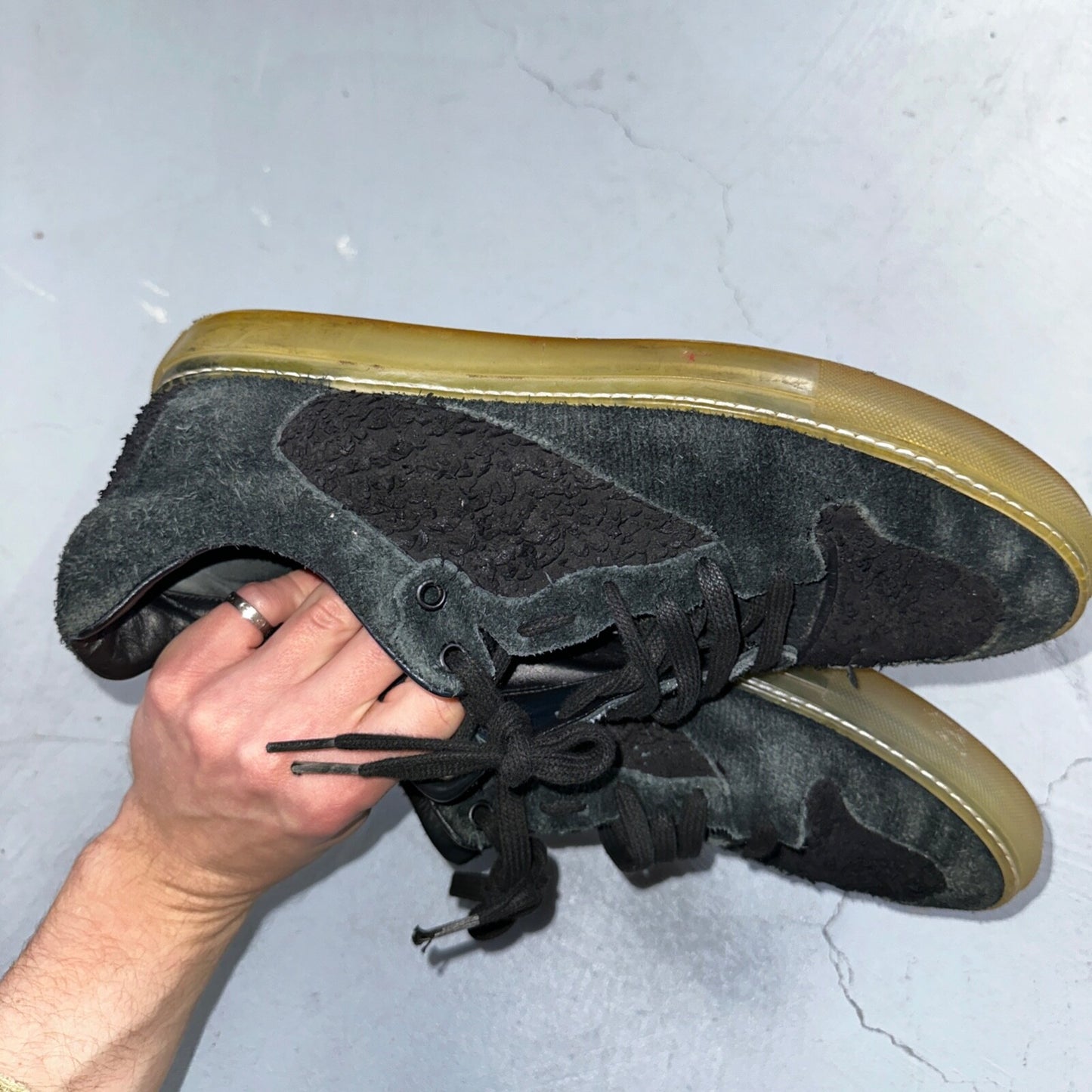 Balenciaga Paris Black Distressed Leather And Suede Sneaker Trainer Mens Size 42