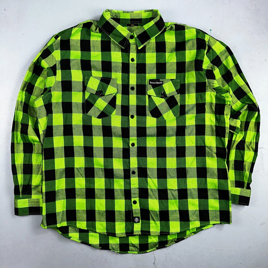 Demons Behind Me Men's Long Sleeve Button-Up Flannel Shirt Green/Black Size 5XL