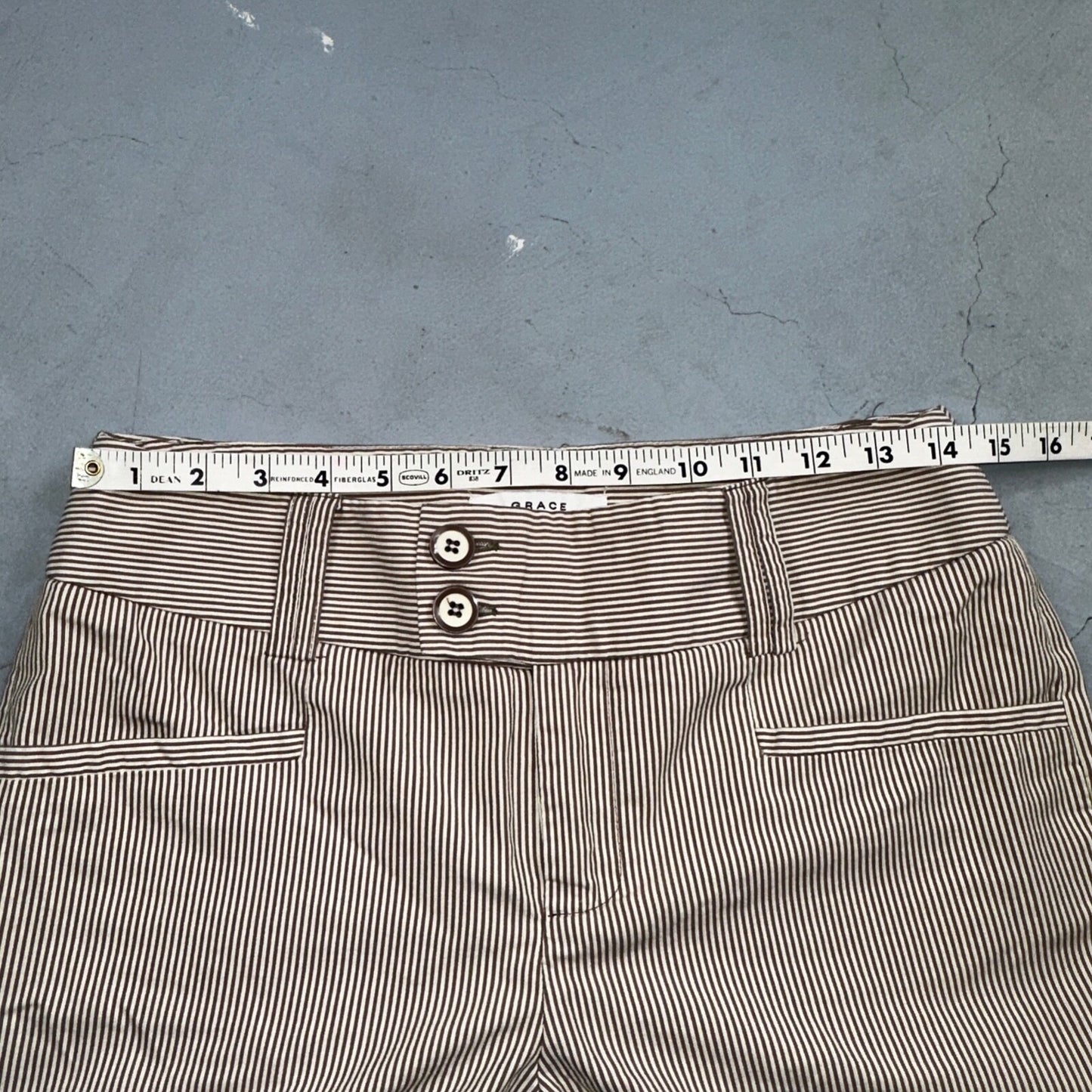 GRACE Brown & White Striped Casual Pants Cropped Size 4 Y2K VTG Cotton Nylon