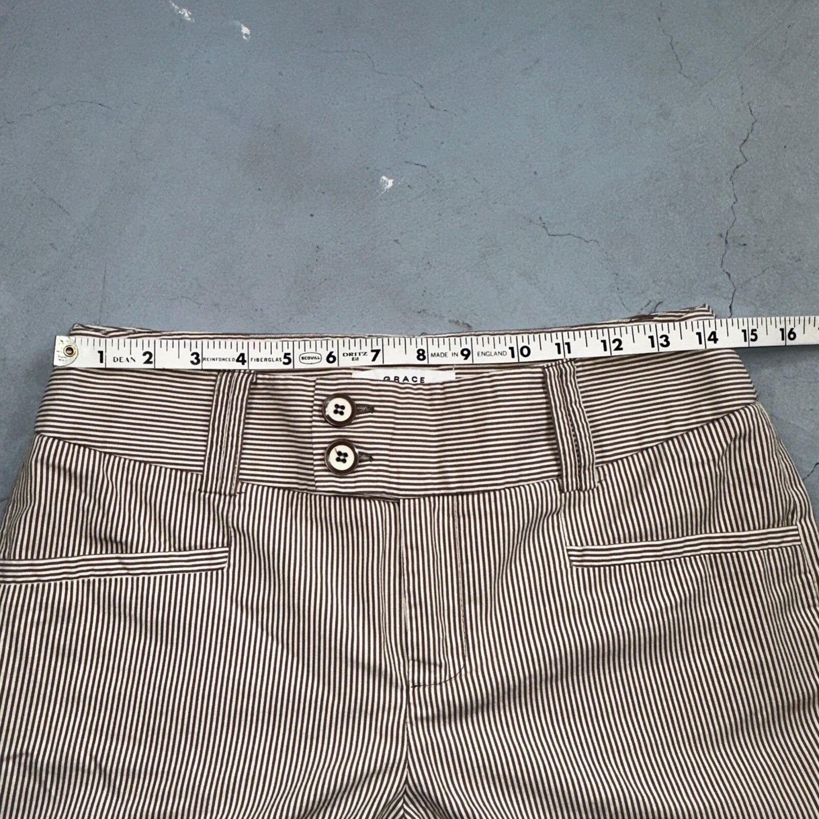GRACE Brown & White Striped Casual Pants Cropped Size 4 Y2K VTG Cotton Nylon