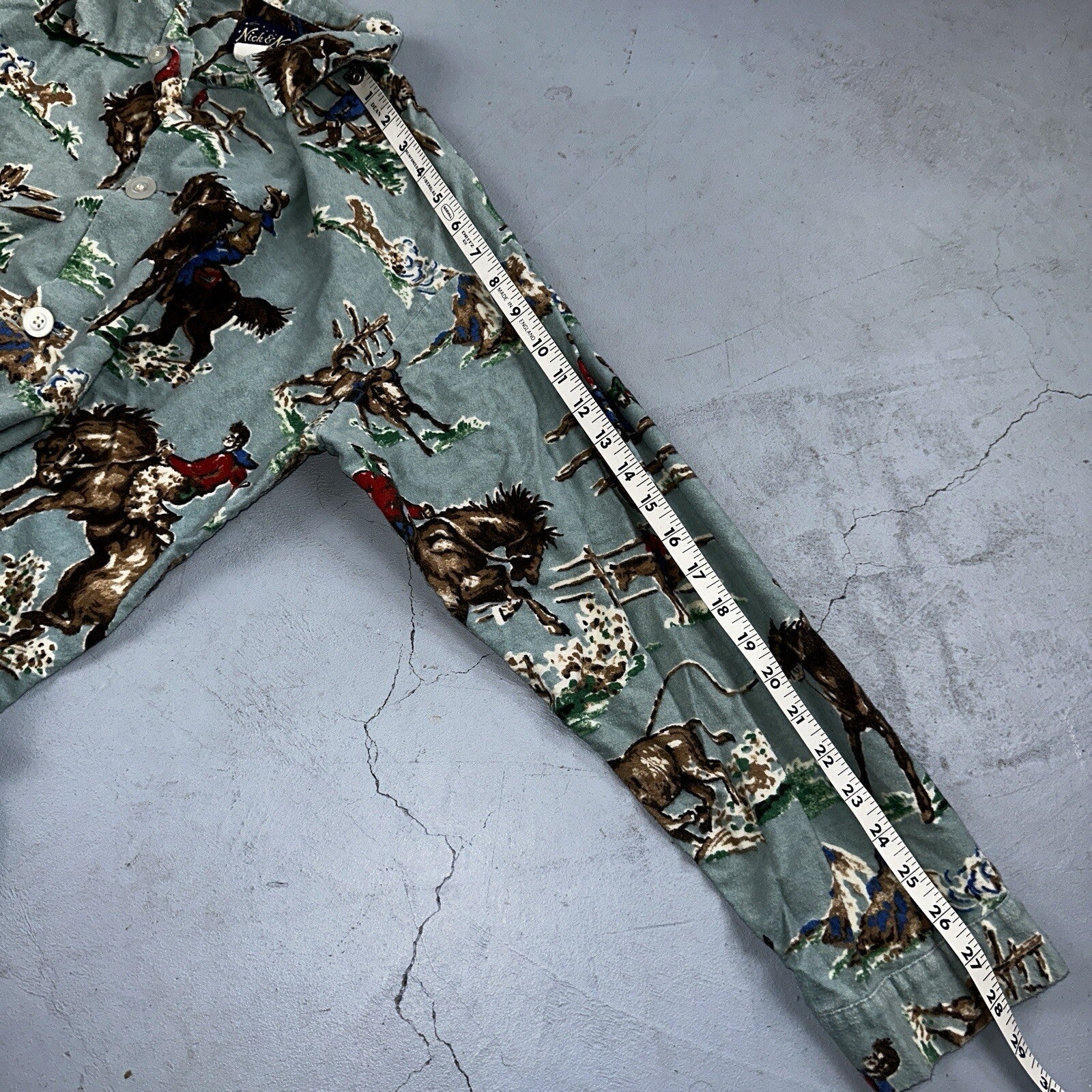 Nick & Nora Cowboy Pajama Shirt M Green Flannel Kurt Cobain USA 90s Nirvana T