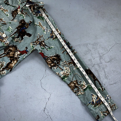 Nick & Nora Cowboy Pajama Shirt M Green Flannel Kurt Cobain USA 90s Nirvana T