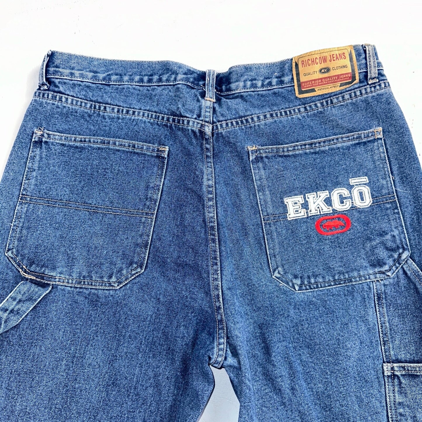 Richcow Jeans Vintage Y2K Carpenter Blue Denim Jeans Mens Size 38x32 Embroidery