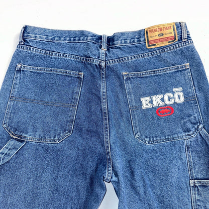 Richcow Jeans Vintage Y2K Carpenter Blue Denim Jeans Mens Size 38x32 Embroidery