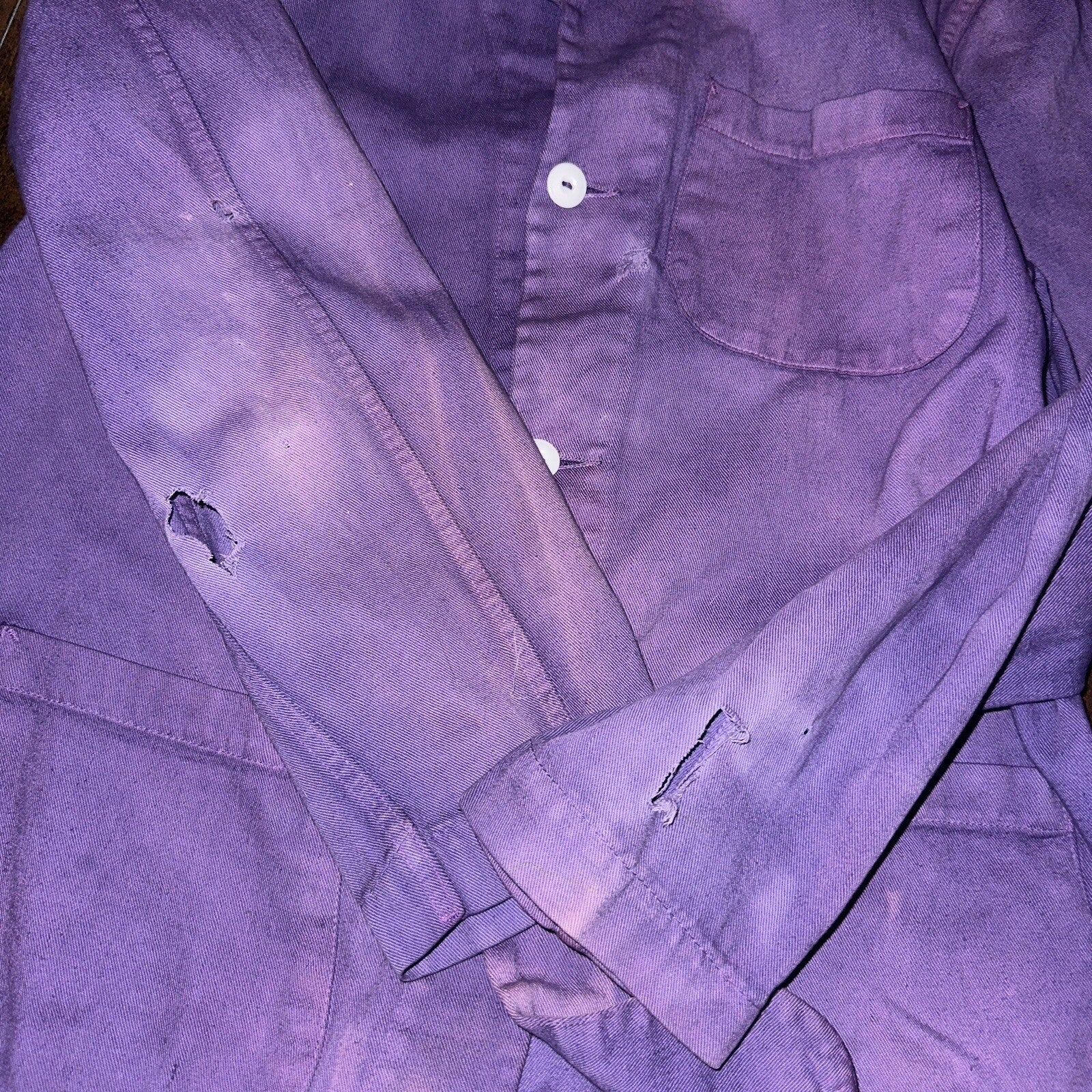 VTG 1940s 50s Overcoat Overdye Purple Jacket Rockabilly Pos WWII Chore Work Coat