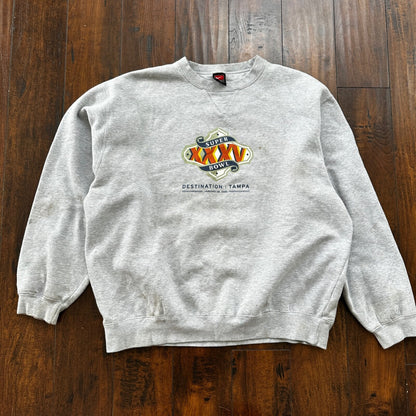 Vintage Nike Crewneck Sweater Gray Essential Super Bowl XXXV Tampa Y2K