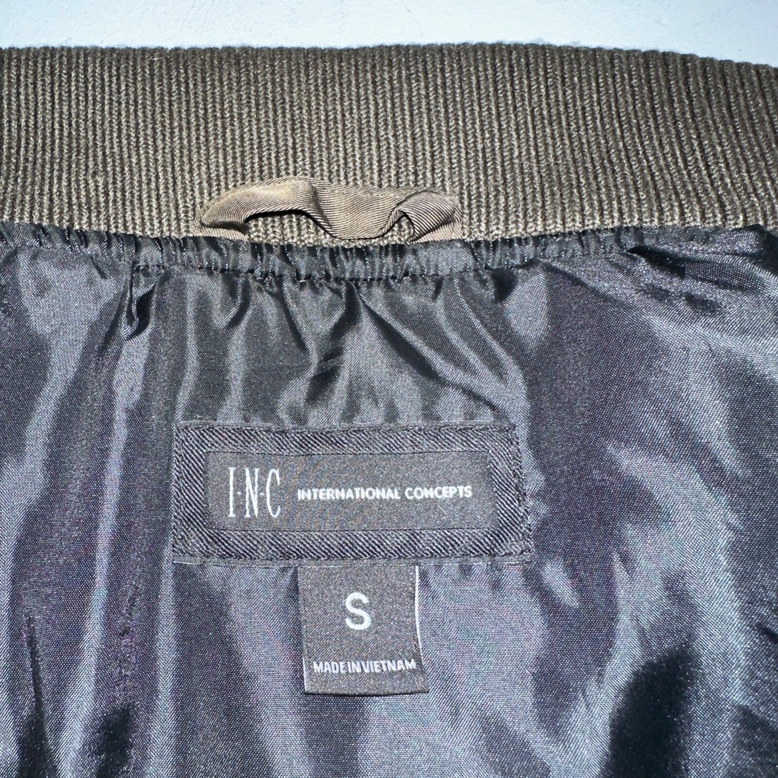 INC International Concepts Brown Bomber Jacket Mens S Full Zip Metallic