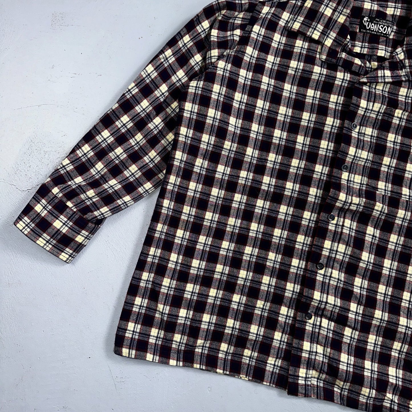 Vanson Flannel Shirt Plaid 1960s 1970s Rockabilly Black Red Grunge Wool Like Mat