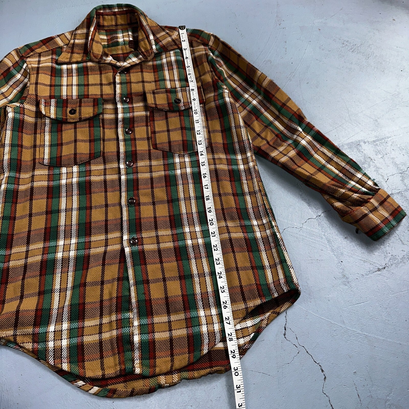 VTG Big Mac JC Penny Thick 100% Cotton Flannel Work Shirt M 70s Plaid Thrashed