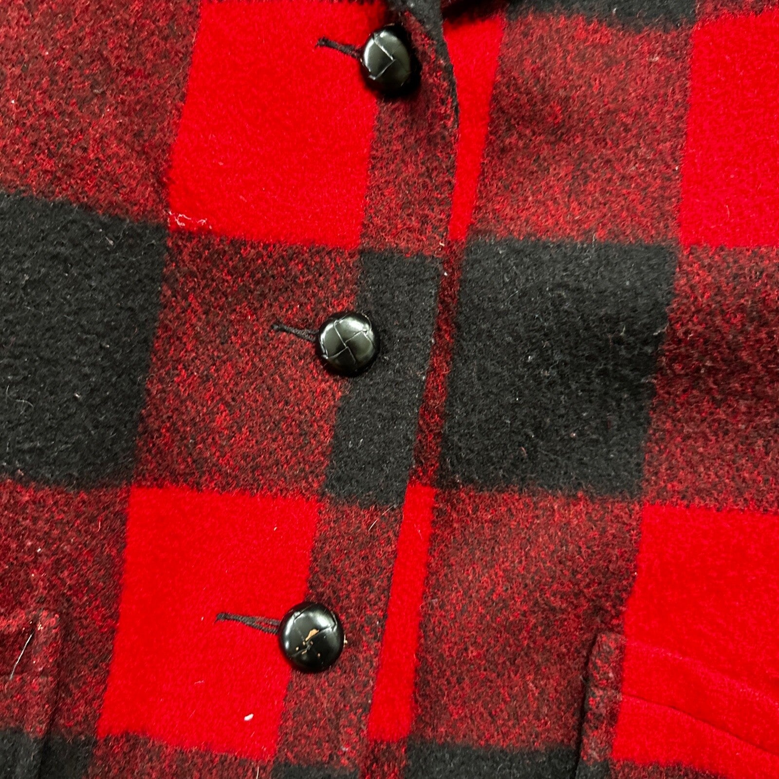 VTG Woolrich Coat Womens M Red Black Plaid Wool Blend Mackinaw Jacket 1970s 70s