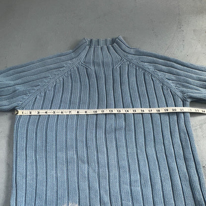 Vintage 90s Lands End 100% Cotton Chunky Ribbed Knit High Neck Sweater Size L