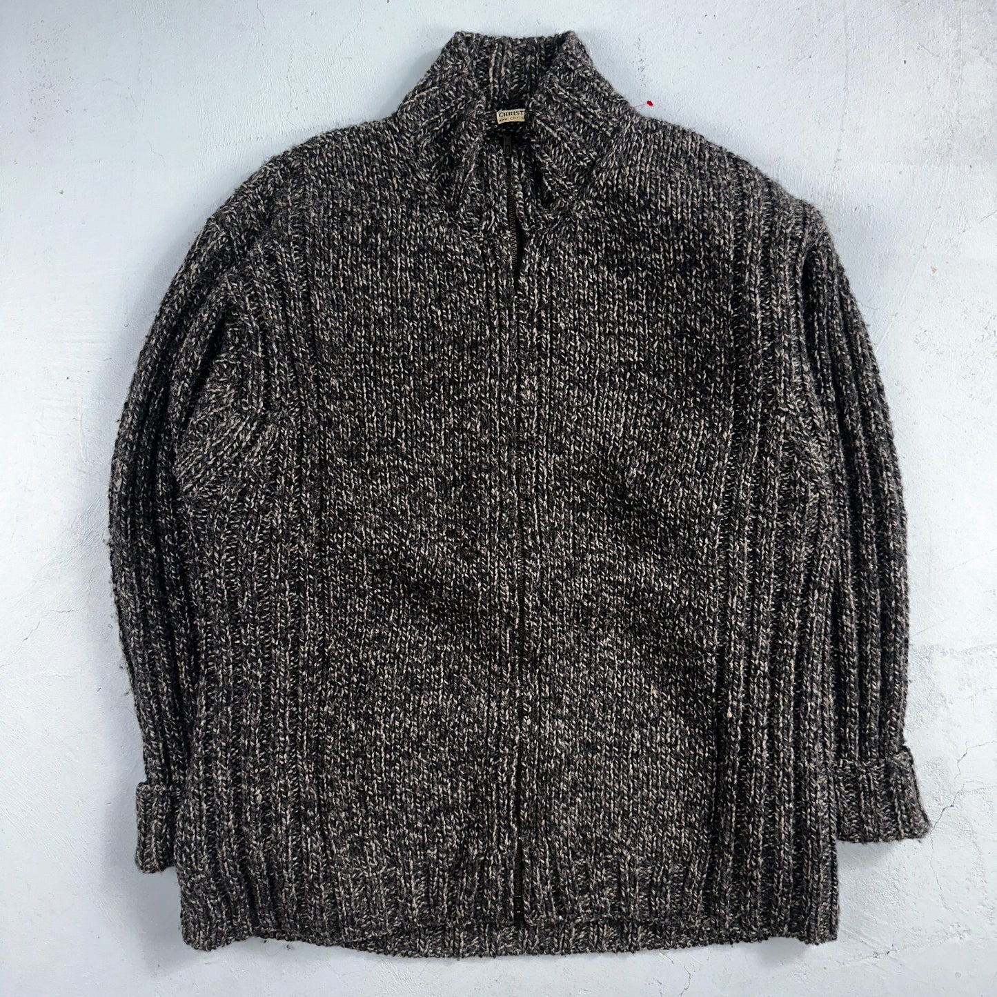 Christian Scott Gents Shetland Sweater Zip Up Made in Scotland VTG Large Gray