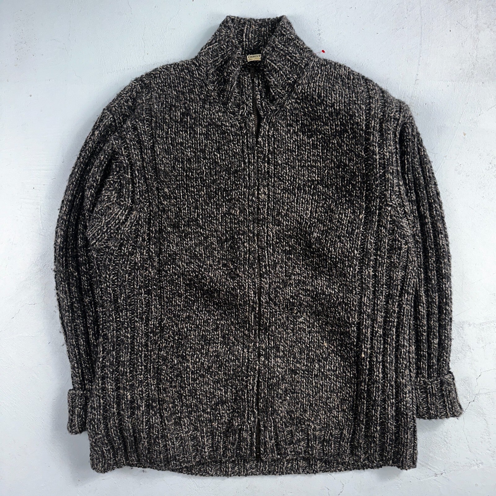 Christian Scott Gents Shetland Sweater Zip Up Made in Scotland VTG Large Gray